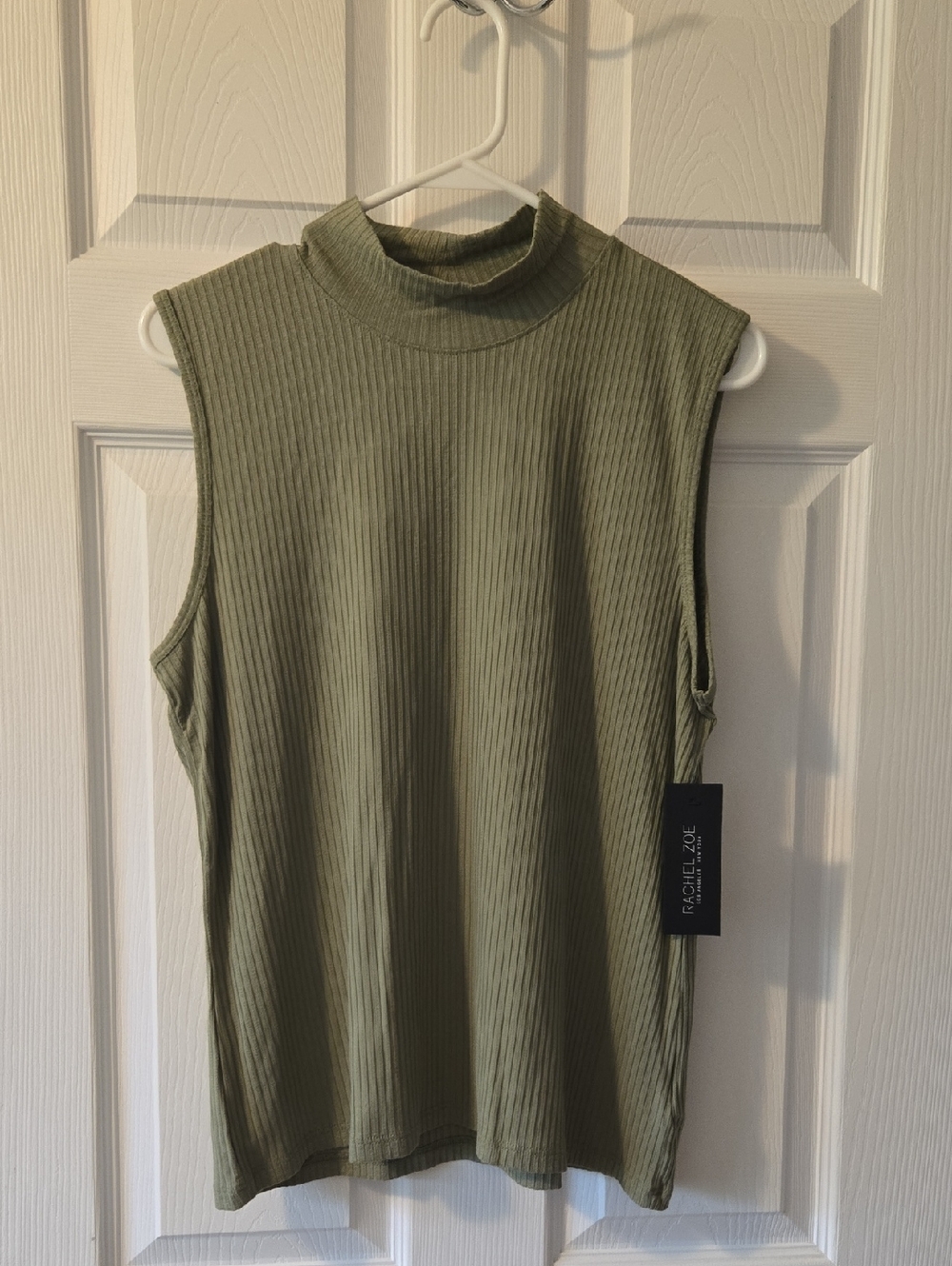 RACHEL ZOE Sleeveless Ribbed Mock Neck Tank - Olive